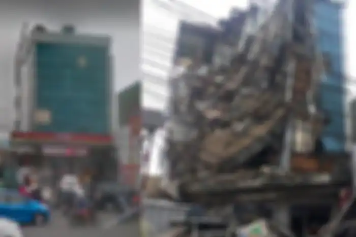 Sebelum dan sesudah gedung 4 lantai di Slipi roboh