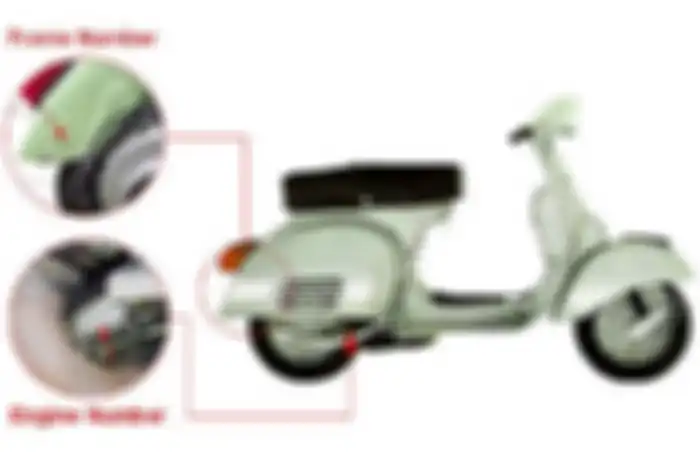 Ilustrasi nomor rangka dan nomor mesin di Vespa klasik.