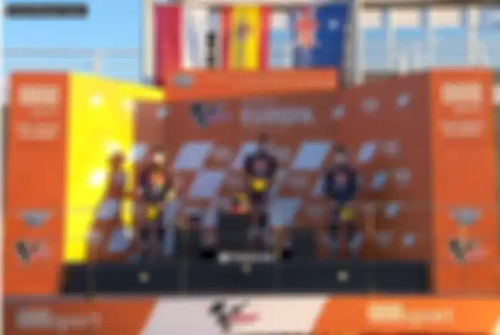 Mario Suryo Aji naik podium di sirkuit MotoGP Eropa 2020 pada ajang Red Bull Rookies Cup 2020, Sabtu (7/11/2020).