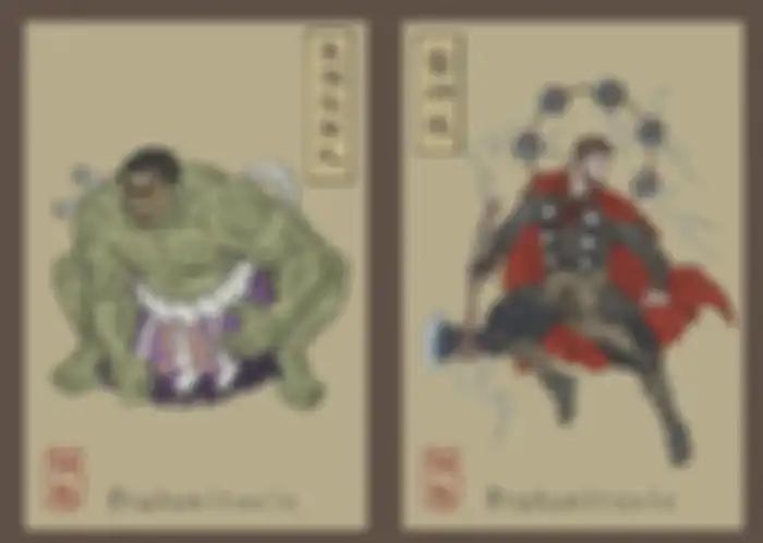 Karakter Avengers: Endgame yang digambar dengan gaya ukiyo-e