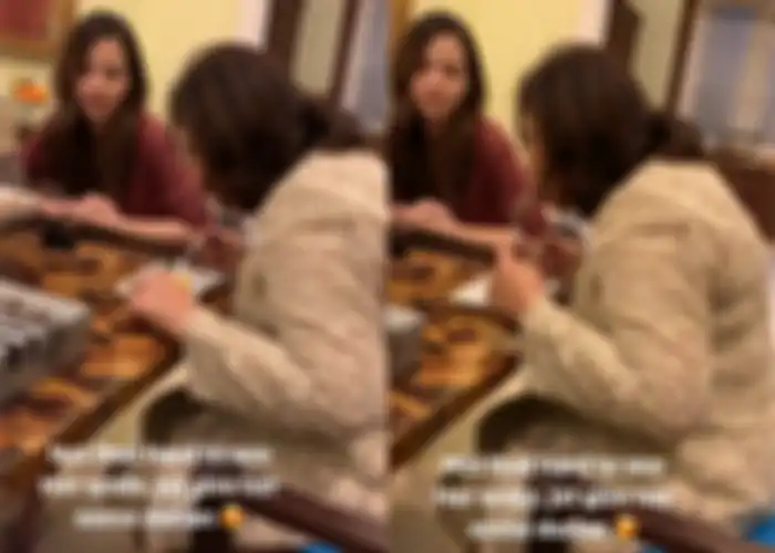 Eskpresi Nia Ramadhani saat lihat Ibu Ardi Bakrie makan durian dengan sendok