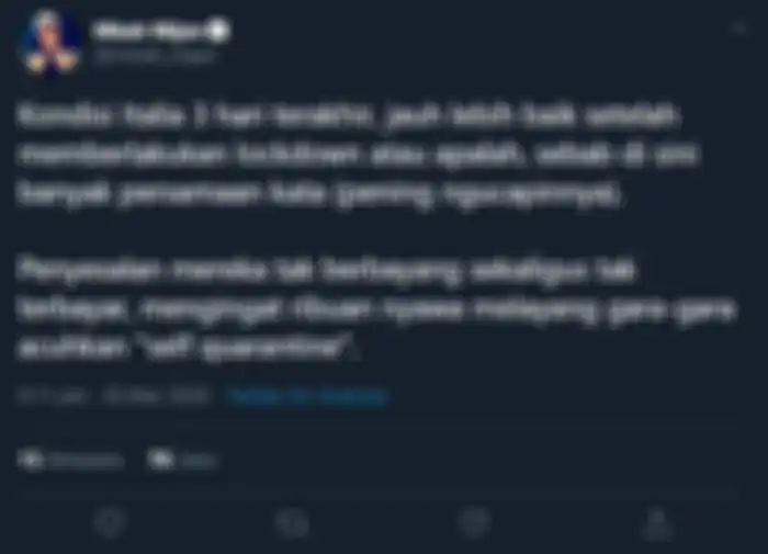 Unggahan Twitter Mbah Mijan soal lockdown corona