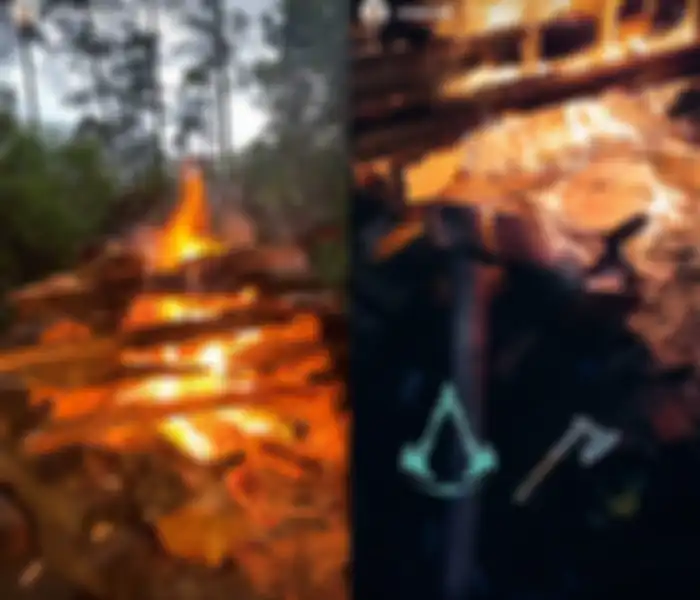 Kayu yang dipotong Ariel NOAH dengan kapak jadi api unggun