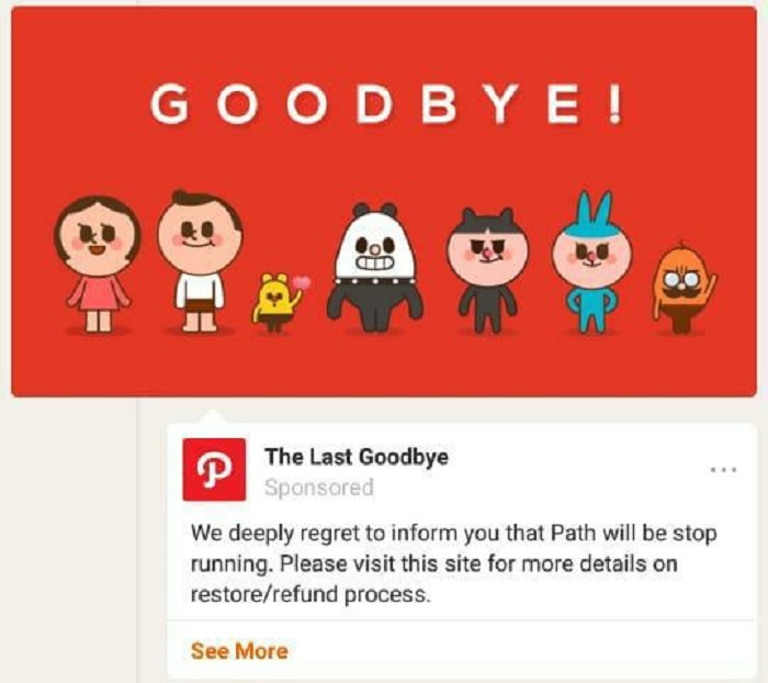 Pesan selamat tinggal dari Path