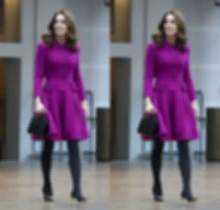 Penampilan Kate Middleton pakai outfit ungu.