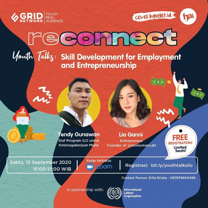 Acara webinar HAI dan CewekBanget.id bertajuk Reconnect Youth Talks: Skill Development for Employment and Enterpreneurship.
