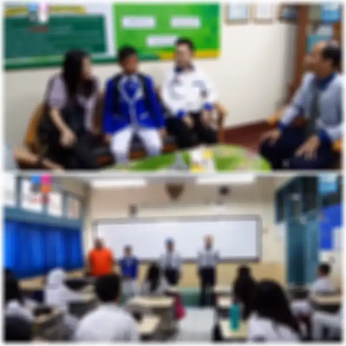 Betrand Peto disambut oleh kepala sekolah dan teman kelas barunya