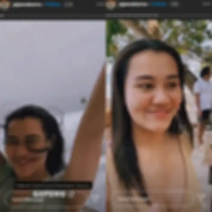 Aaliyah Massaid saat sedang di pantai bersama teman-temannya