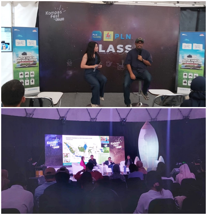 Klass Photography bersama Kelas Pagi (atas) dan Sesi Conference by PLN di KompasFest 2023