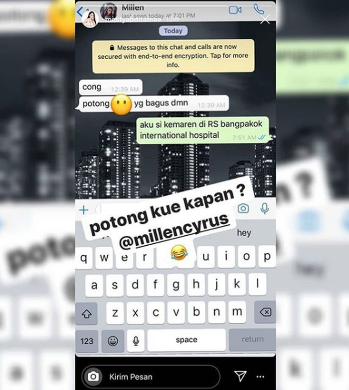 Isi pesan pembicaraan Millen dengan temannya