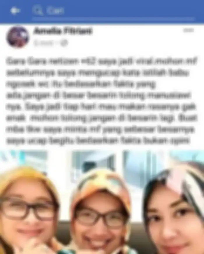 Amelia membuat klarifikasi di laman Facebooknya