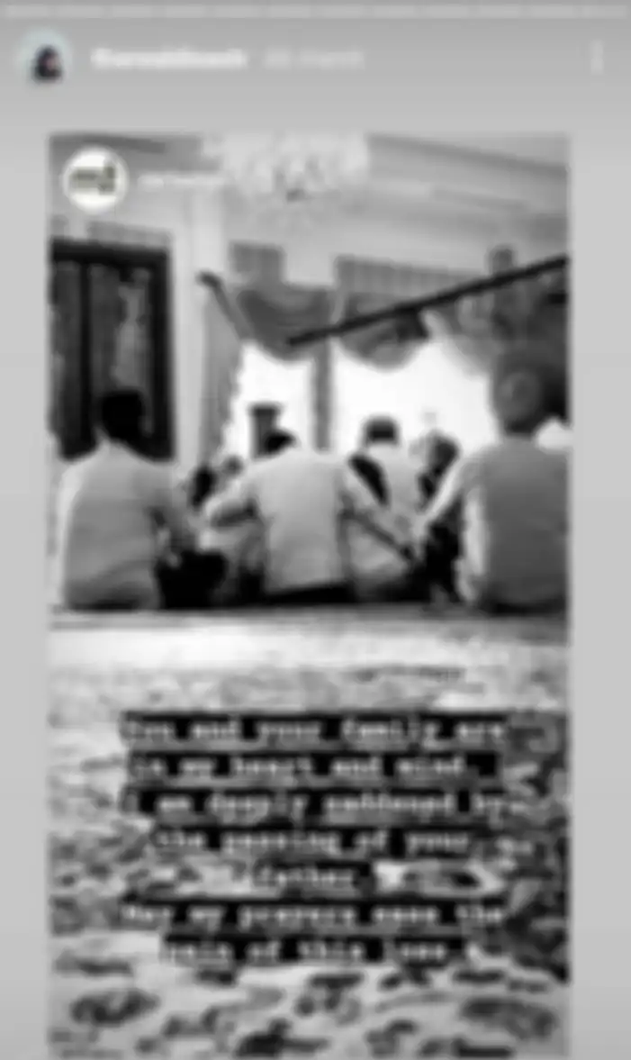 Unggahan Insta Story Dian Sastro yang berduka cita atas meninggalnya ayah mertua, Adiguna Sutowo.