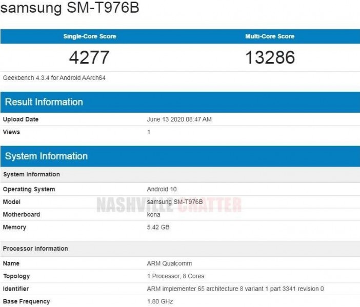 data GeekBench Samsung Galaxy Tab S7+.
