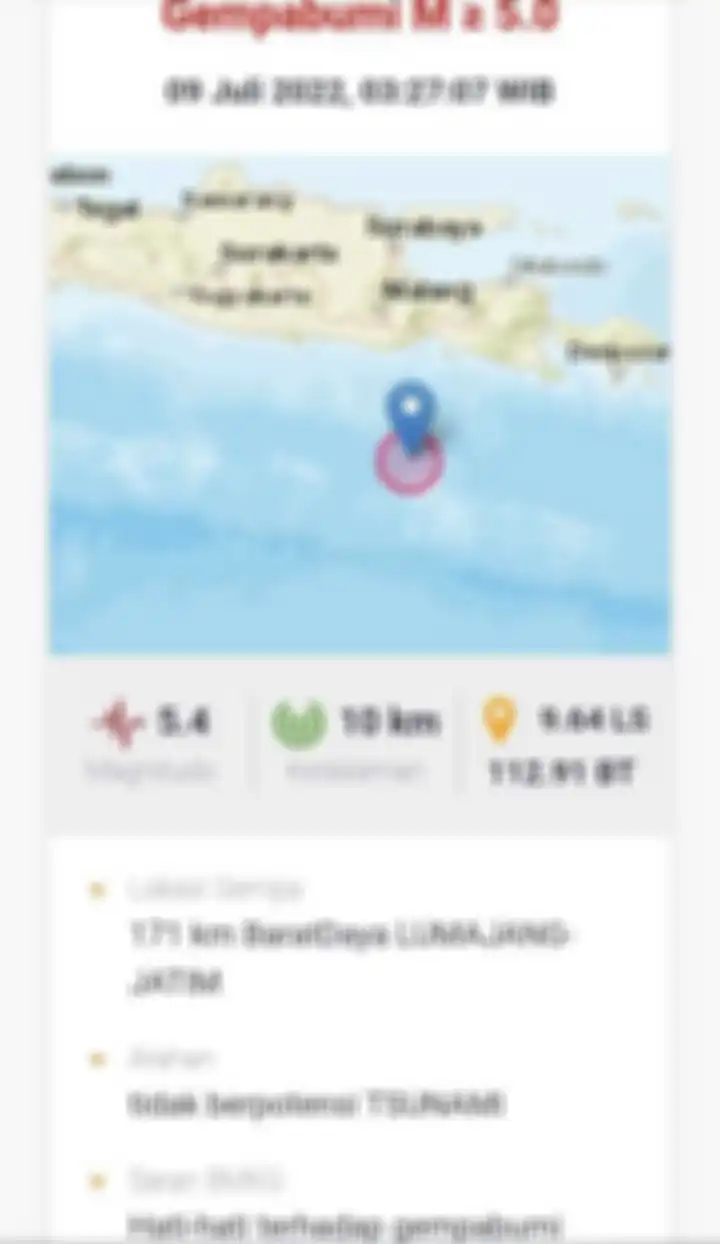 Gempa bumi yang terjadi hari ini berpusat di laut 171 km barat daya Lumajang di kedalaman 10 km. Warga trauma gempa tahun lalu.