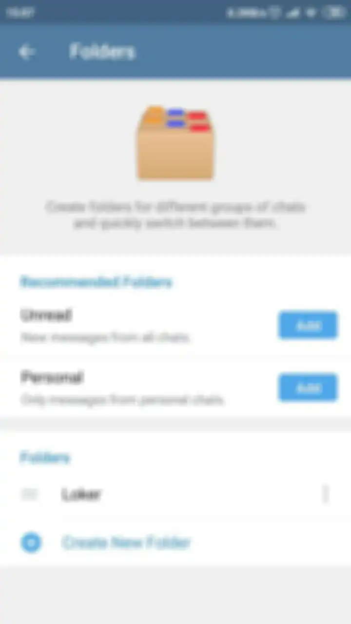 Tampilan menu chat folder Telegram.