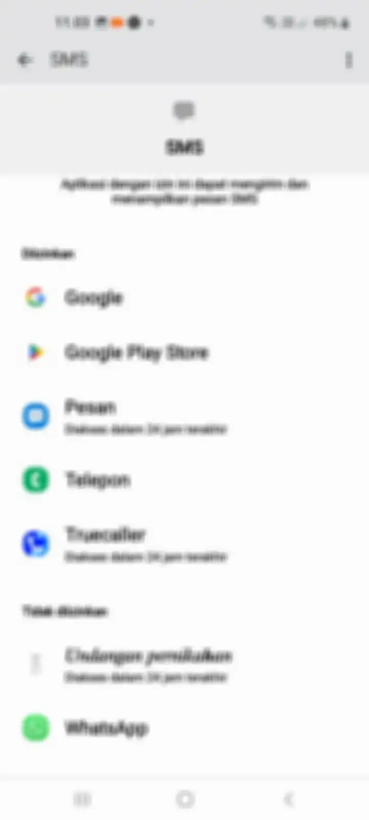 Gambar 5, Cek aplikasi apa saja yang memiliki hak untuk mengakses SMS