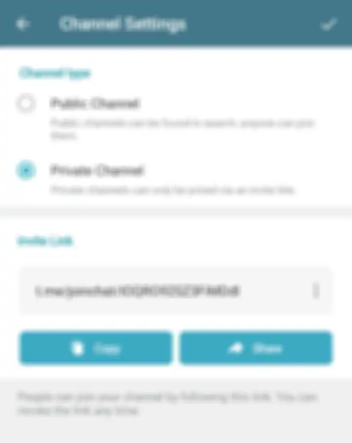 Setelah menyelesaikan identitas channel pilih private channel yang akan ada sebuah link.