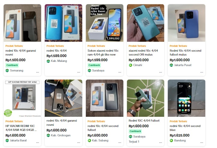 Harga Redmi 10C 64GB second di Tokopedia