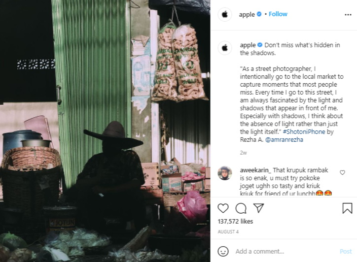 Foto nuansa Indonesia yang diunggah akun Instagram Apple