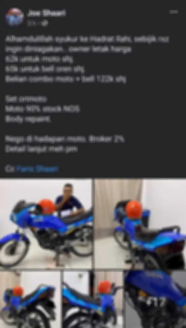 Postingan akun Joe Shaari yang menjual motor 2-tak Yamaha RX-Z NOS miliknya.