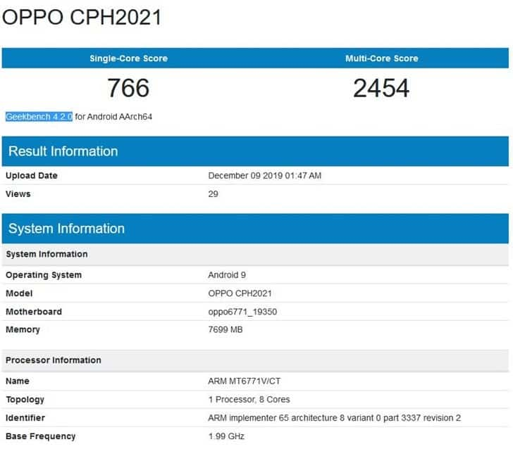 Dokumen sertifikat Oppo CPH2021