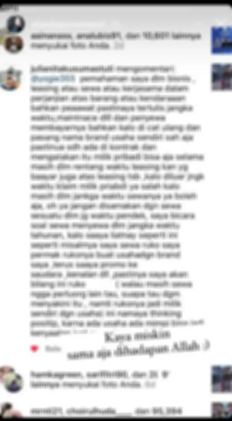 Jawaban Shandy Purnamasari atas komentar yang membahas jet pribadi