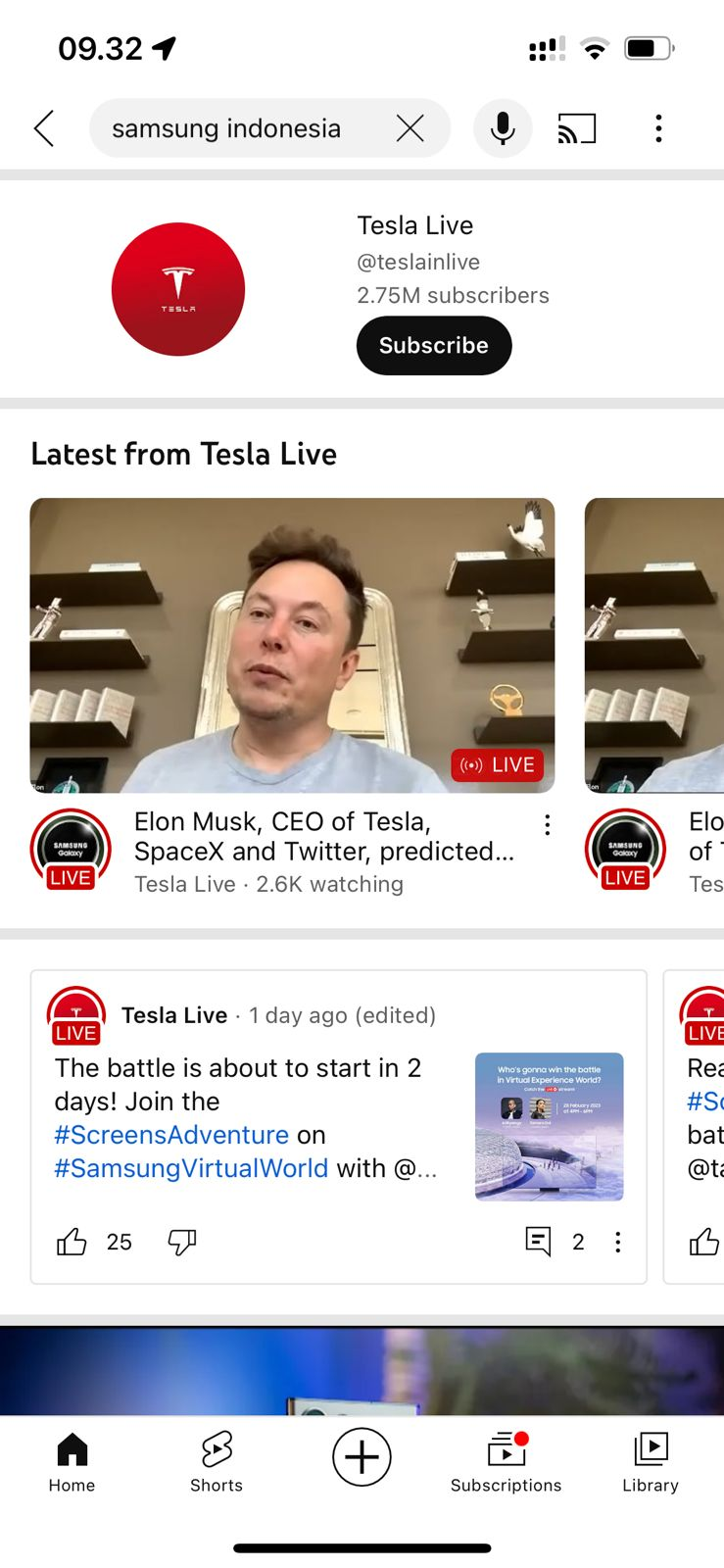 Akun YouTube Samsung Indonesia dibajak dan malah menampilkan video Elon Musk