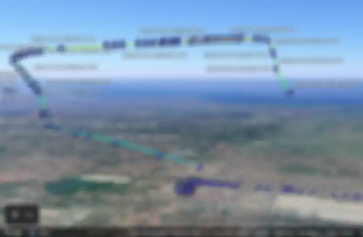 Rute penerbangan SJ182 yang ditampilkan secara 3D di Google Earth.