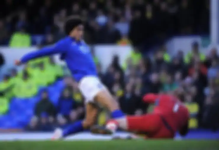 Norwich Citys John Ruddy saves at the feet of Evertons Marouane Fellaini (left)