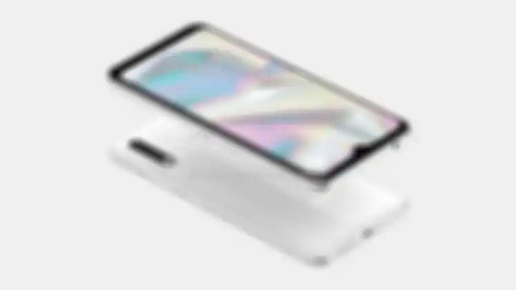 Render tampilan Samsung Galaxy A70e yang memperlihatkan bagian atas dan bawah hape.
