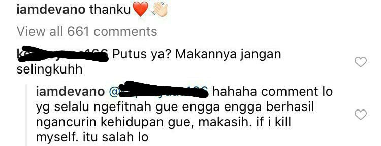 Devano respon komentar netizen