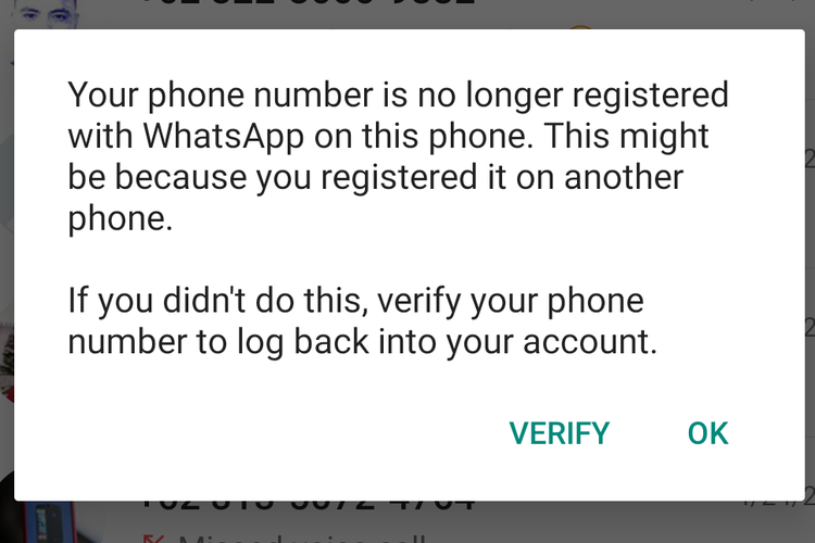 Notifikasi Whatsapp bahwa akun masuk di perangkat lain