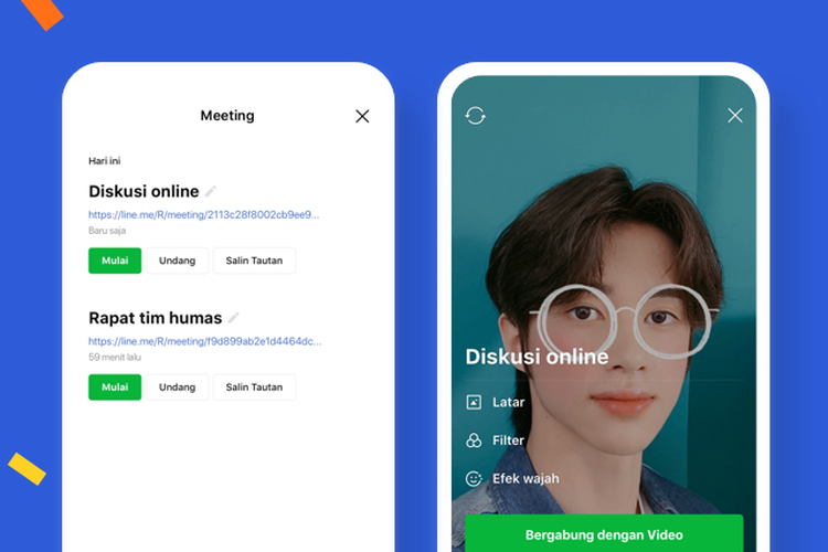Ilustrasi cara membuat ruang rapat virtual pada fitur Line Meeting 