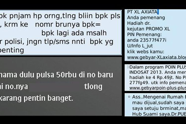 Ilustrasi SMS penipuan.