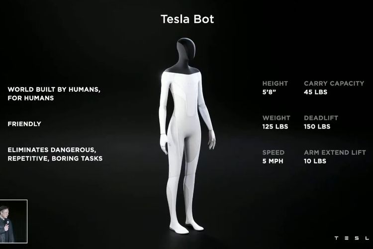 Wujud dari robot manusia buatan Tesla bernama Tesla Bot