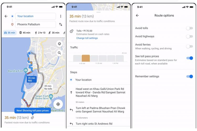 Fitur baru Google Maps, Toll Prices. Bisa digunakan untuk cek biaya tol dari aplikasi.