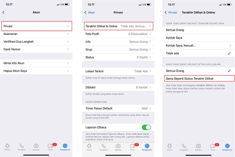Cara menyembunyikan status online WA dari kontak tertentu