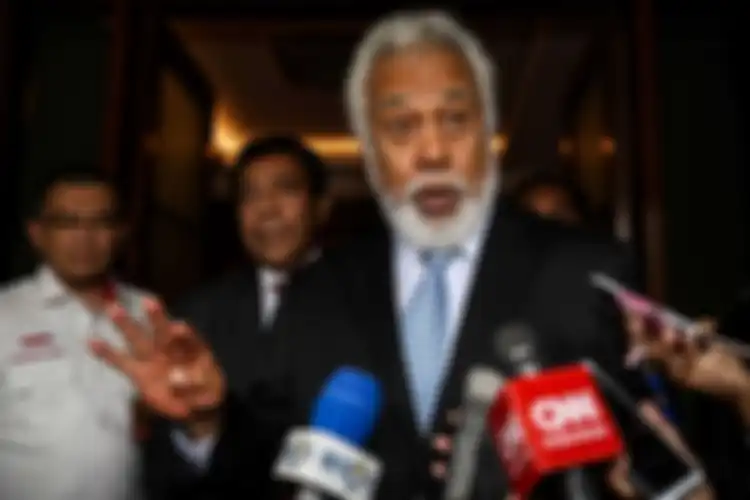 Menteri Perencanaan dan Investasi Strategis Timor Leste, Xanana Gusmao memberikan keterangan kepada wartawan seusai bertemu dengan Menteri Koordinator Bidang Politik Hukum dan Keamanan (Menko Polhukam), Mahfud MD di Kantor Kemenkopolhukam, Selasa (4/2/2020).