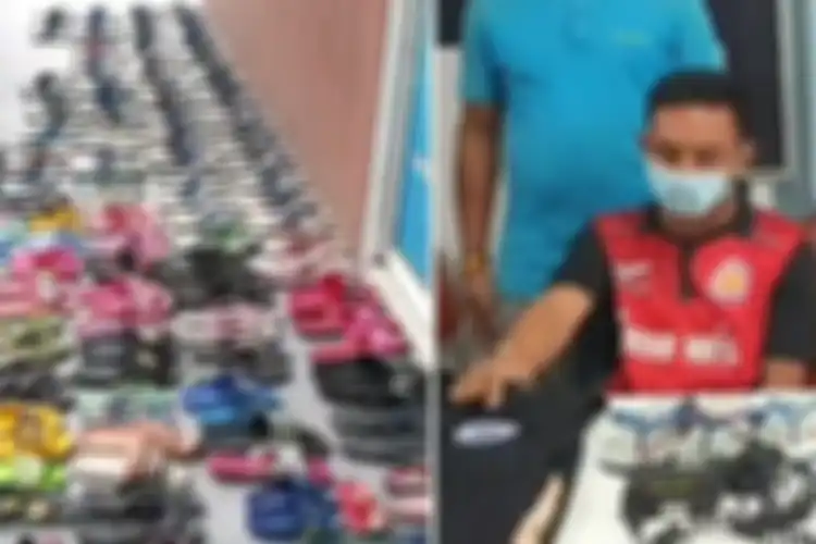 Pria yang berhubungan inrim dengan ratusan sandal jepit.