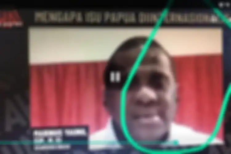 Tangkapan layar saat Marinus Yaung menjadi salah satu pemateri dalam webinar Mengapa Isu Papua Diinternasionalisasi pada Senin (13/7/5/2020)