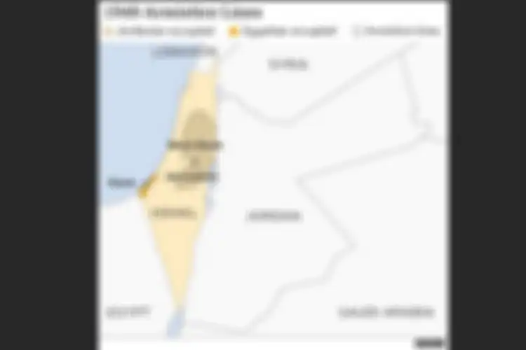 Garis gencatan senjata Israel 1949. Batas itu kemudian dikenal sebagai Jalur Gaza (diduduki oleh Mesir) dan Yerusalem Timur dan Tepi Barat (diduduki oleh Yordania). 