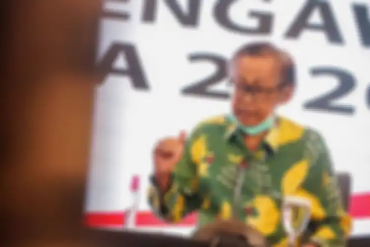 Anggota Dewan Pengawas KPK Artidjo Alkostar dalam konferensi pers di Gedung ACLC KPK, Kamis (7/1/2021)