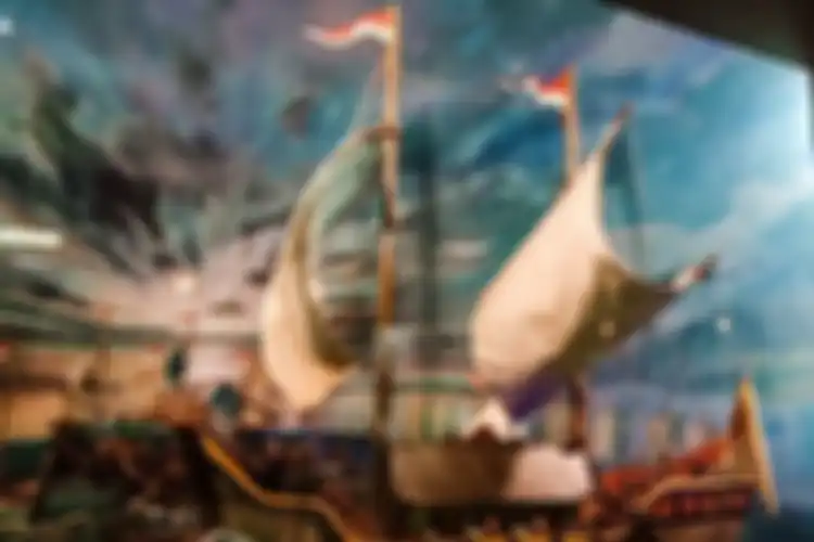 Diorama bernama Armada Perang Majapahit Abad Ke-14 yang terletak di Diorama Sisi 1 di lantai dasar Tugu Monas, Jakarta, Rabu (29/1/2020).