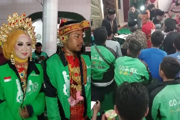 Viral Video Pasangan Ojol Menikah, Pengantin Sampai Tamu Kompak Pakai Jaket Hijau