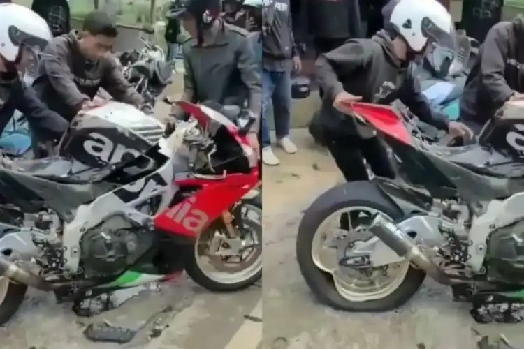 Viral Video Tabrakan Moge Aprilia RSV4 Versus Honda BeAT, Bodi Sampai Ringsek