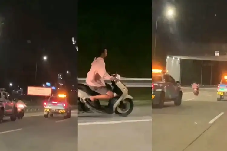 Mirip Game GTA, Video Pemotor Yamaha Mio Tak Pakai Helm Masuk Tol Depok-Antasari Dikejar Polisi