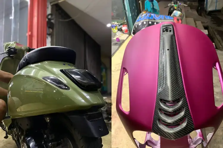 Mulai Rp 2 Jutaan, Modifikasi Motor Repaint Cat Body Vespa Matic di Winz Garage, Ada Garansi Nih!