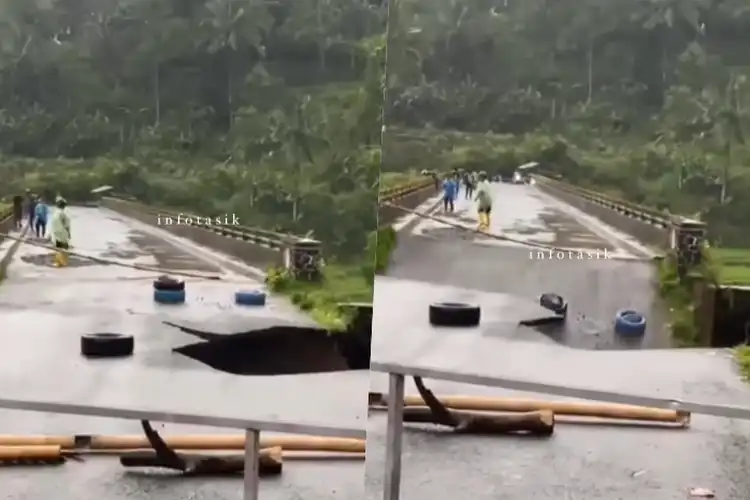 Horor, Pemotor Di Tasikmalaya Rekam Video Jembatan Runtuh Akibat Hujan