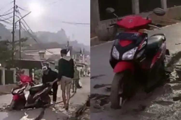 Jalan Dicor Anggaran Rp 4,7 Miliar Dirusak Pemotor Honda Vario di Bandung, Warga Auto Ngamuk