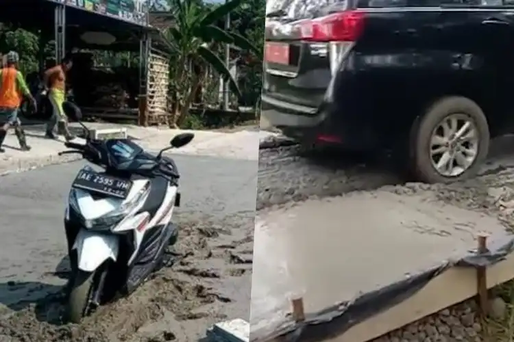 Kemarin Motor Sekarang Mobil Pemkot Lubuklinggau Bikin Hancur Jalan Cor Basah